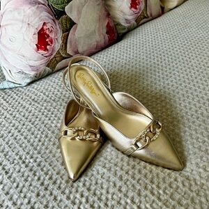 Lily Pulitzer Gold Kitten Heeled Slingbacks